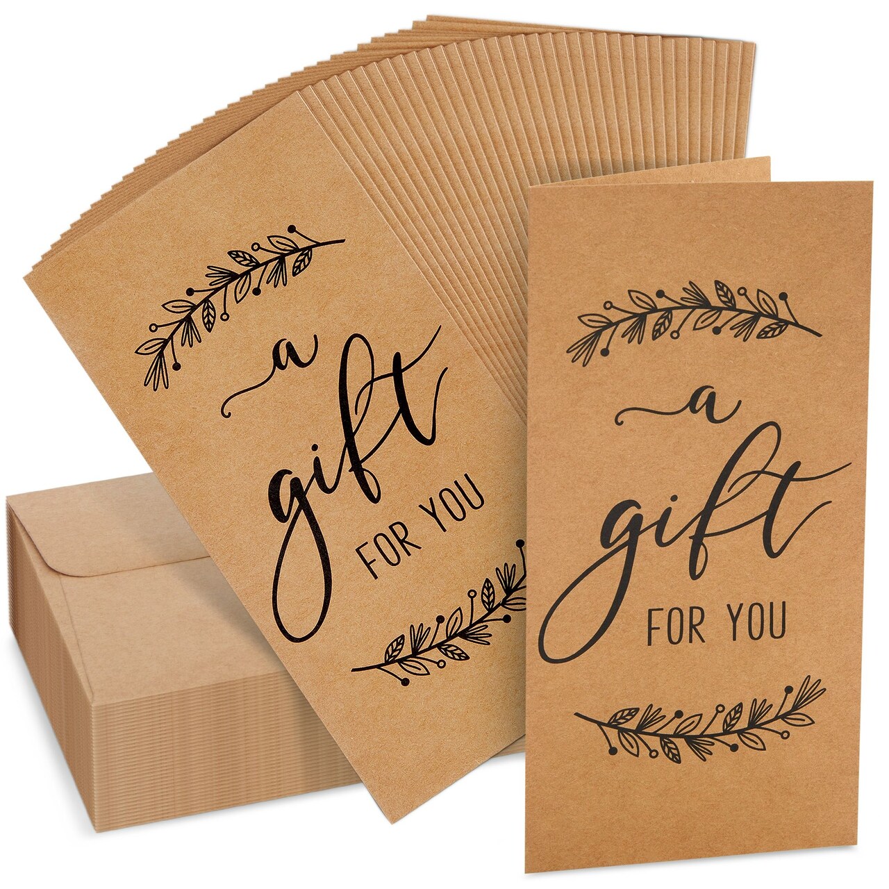 Money Cards for Cash Gift Envelopes 36-Pack - Kraft Paper 3.5 x 7.25 In - Perforated Slots & Secure Card Holder - Birthday Money Cards & Thank You Gift Envelopes for Cash